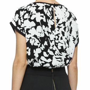 Kate Spade leafy floral top black white
